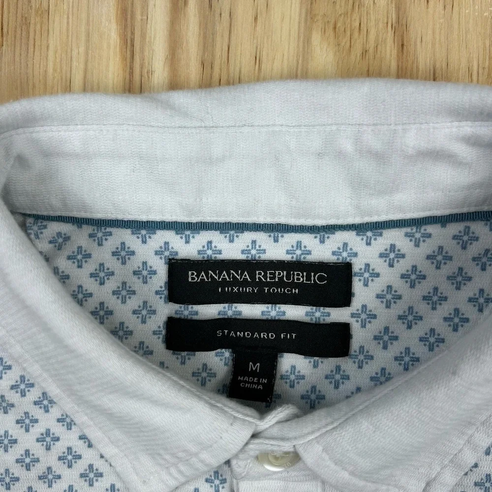 Banana Republic Polo Shirt Mens M Blue White Pattern Luxury Touch Performance